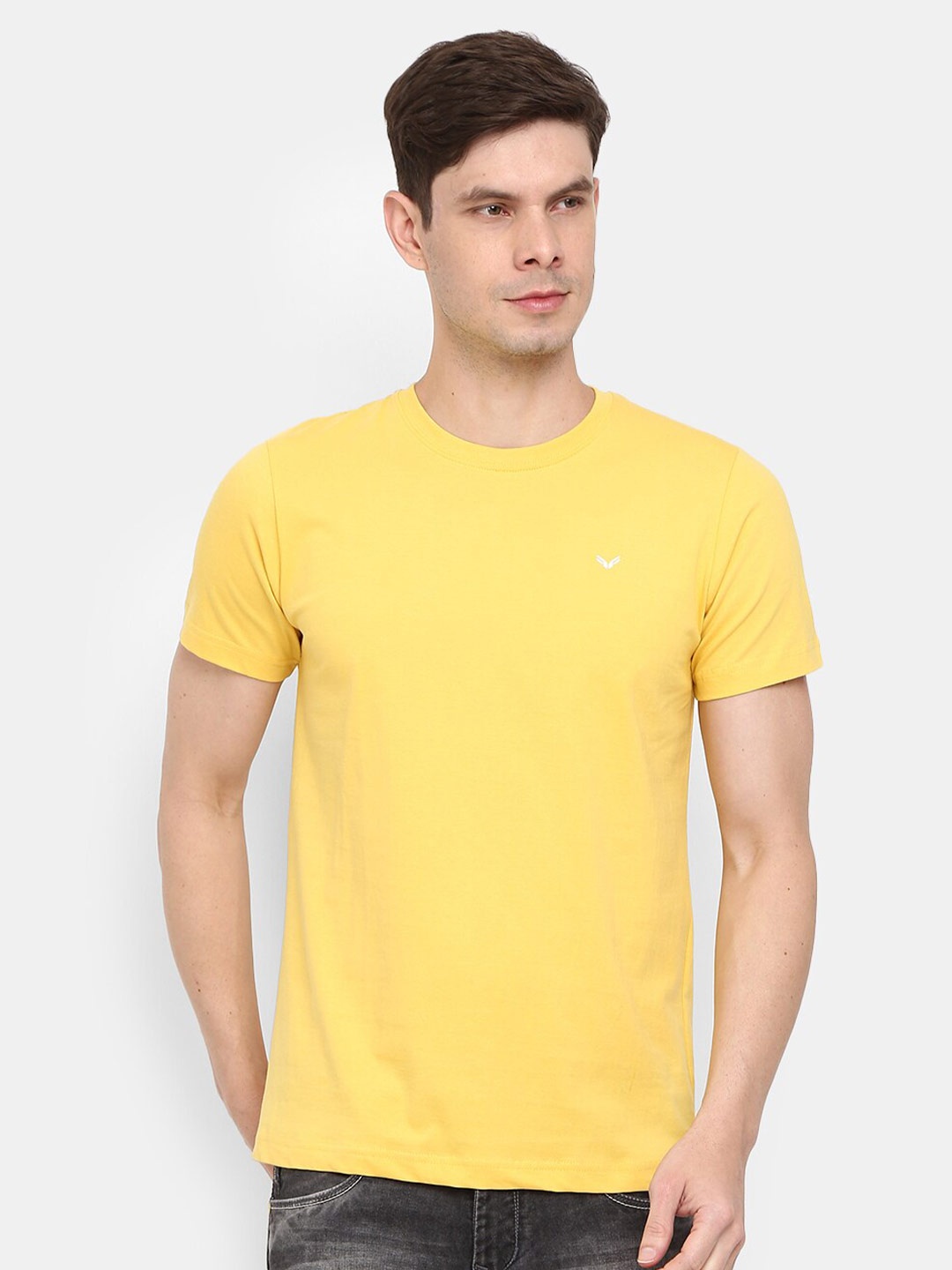 

V-Mart Round Neck Short Sleeves Slim Fit Cotton T-Shirt, Yellow