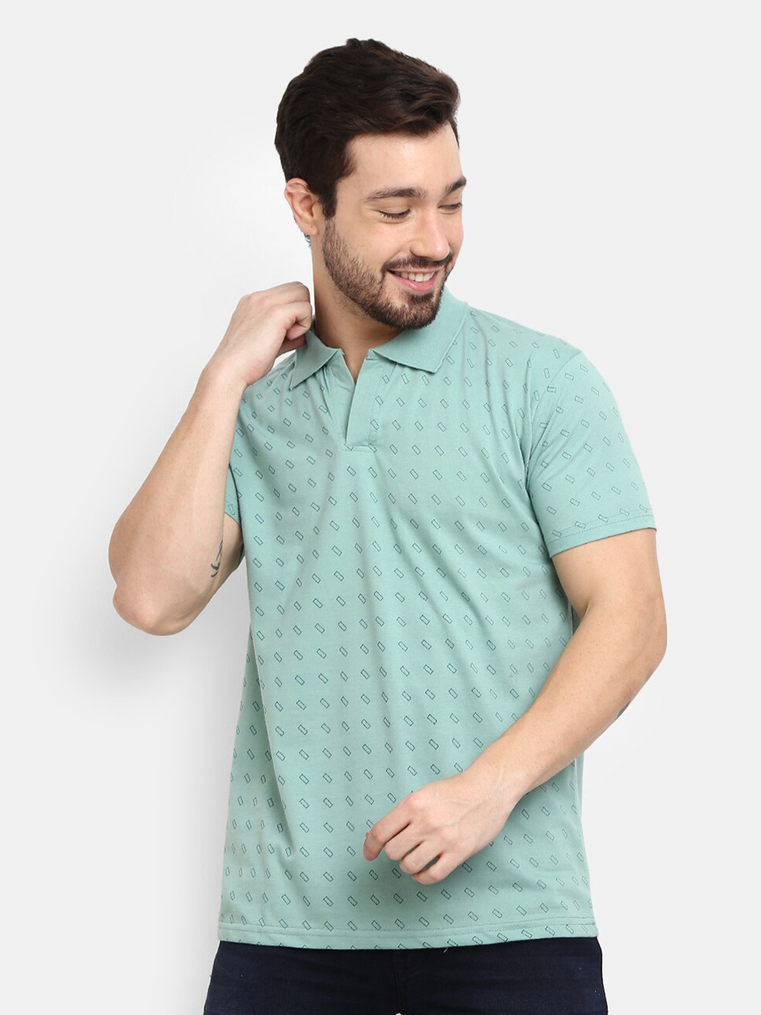

V-Mart Conversational Printed Polo Collar Slim Fit Cotton T-shirt, Green
