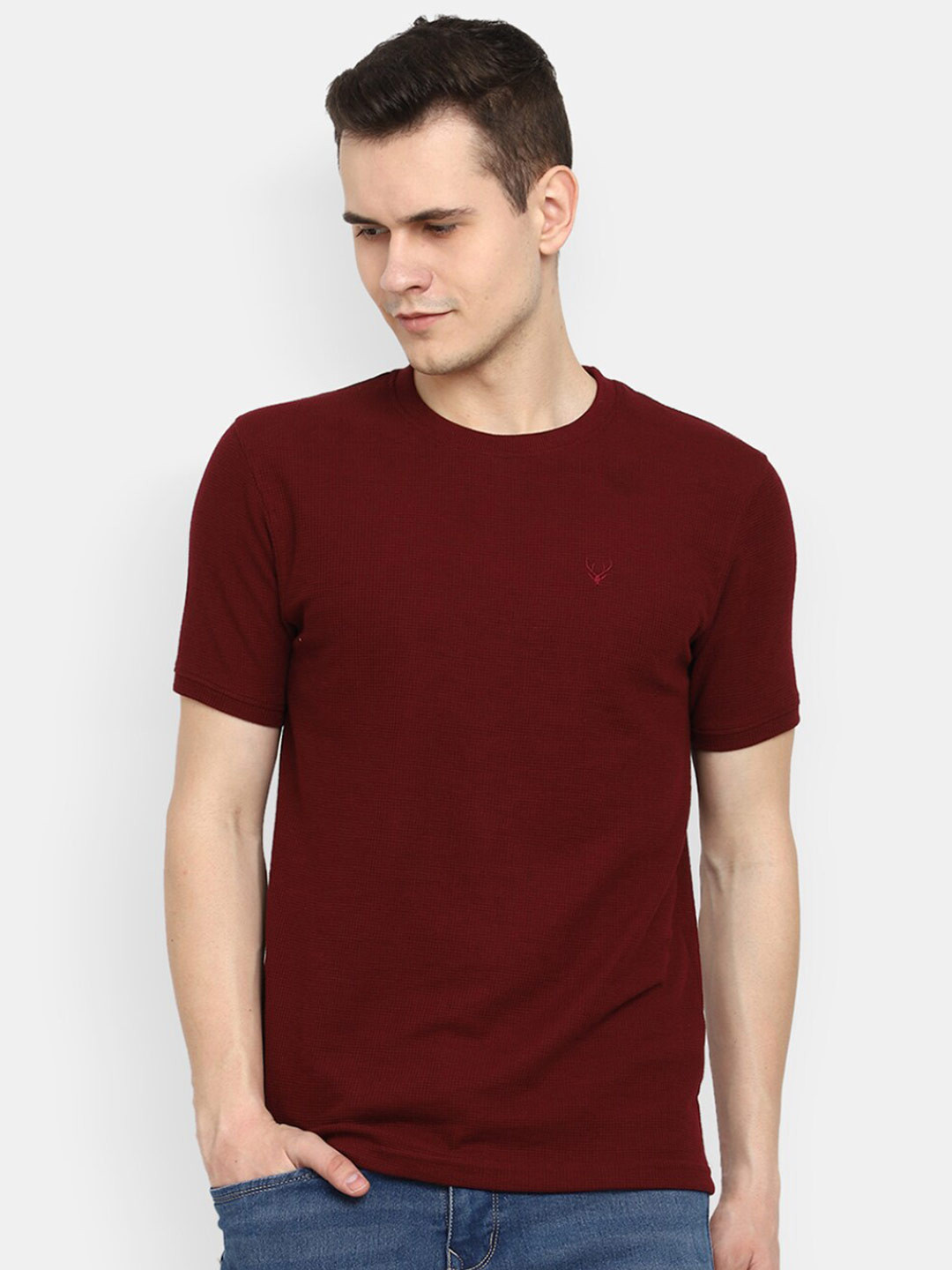 

V-Mart Round Neck Slim Fit Cotton T-Shirt, Maroon
