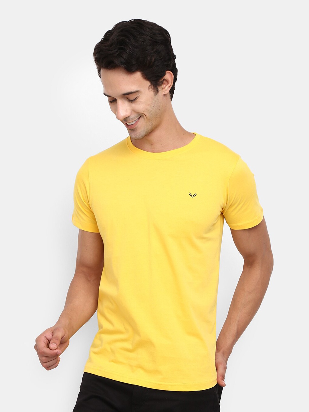 

V-Mart Round Neck Slim Fit Cotton T-Shirt, Yellow