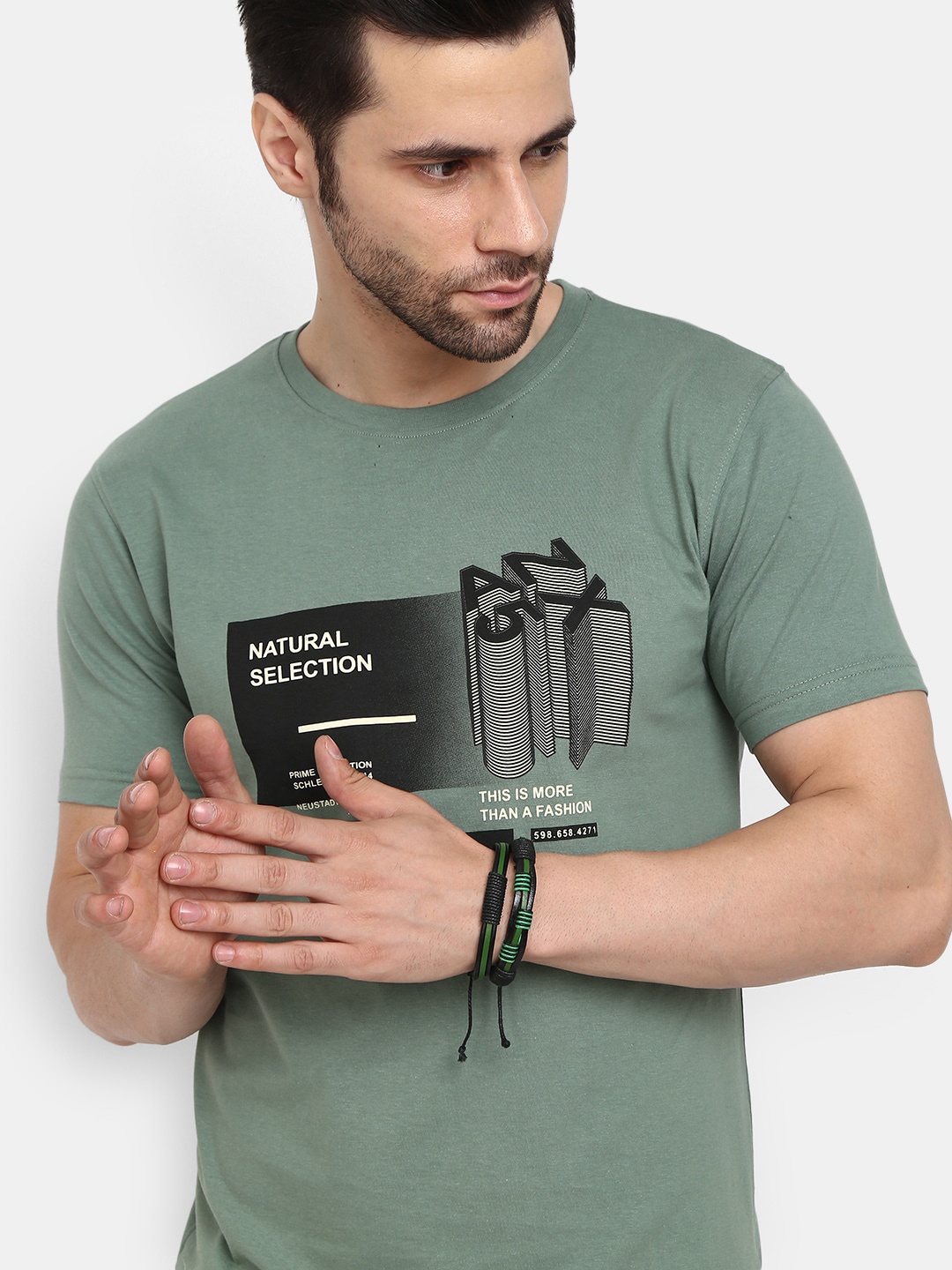 

V-Mart Typography Printed Slim Fit Cotton T-Shirt, Green