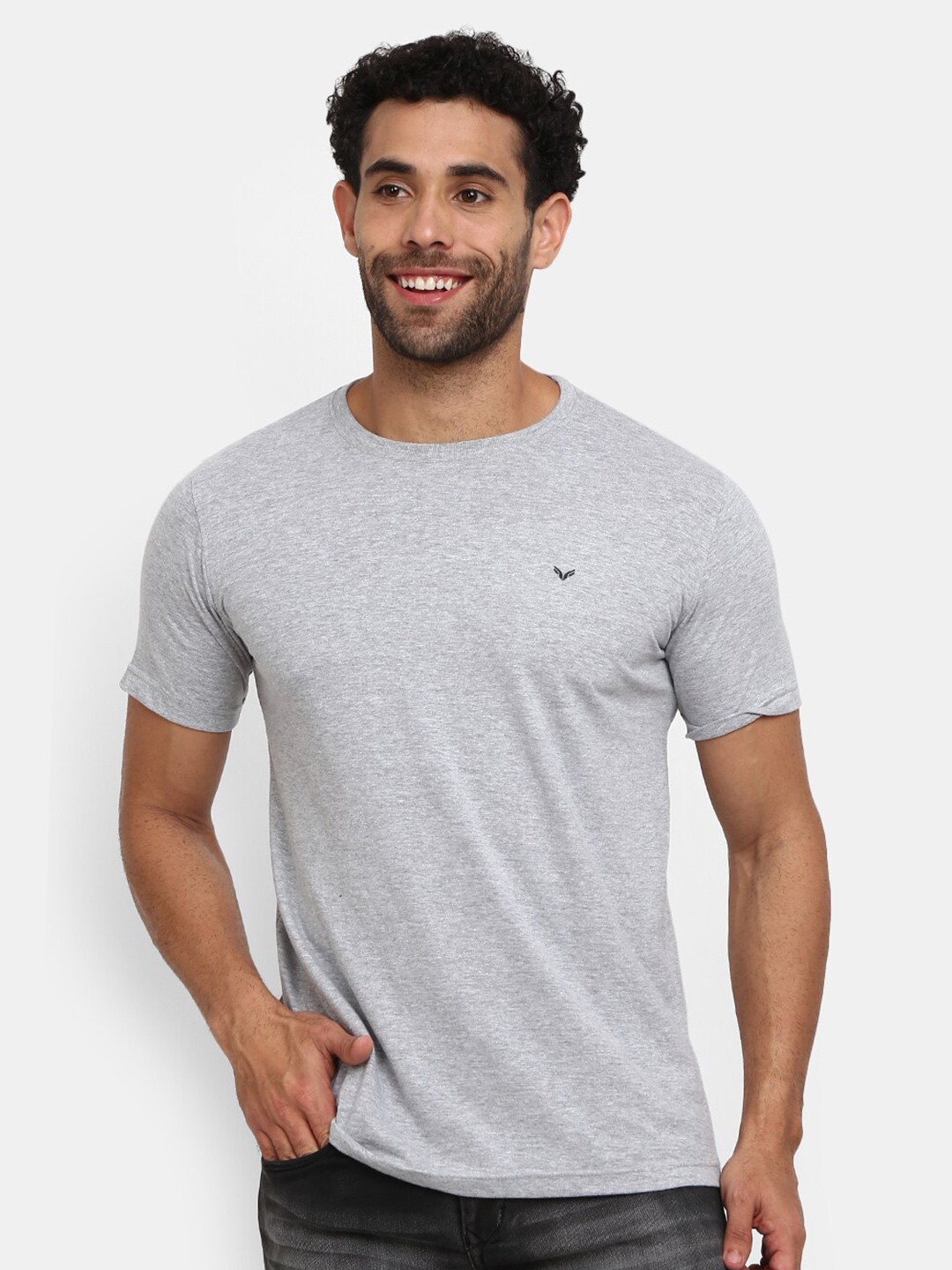 

V-Mart Round Neck Short Sleeves Casual Slim Fit Cotton T-shirt, Grey melange
