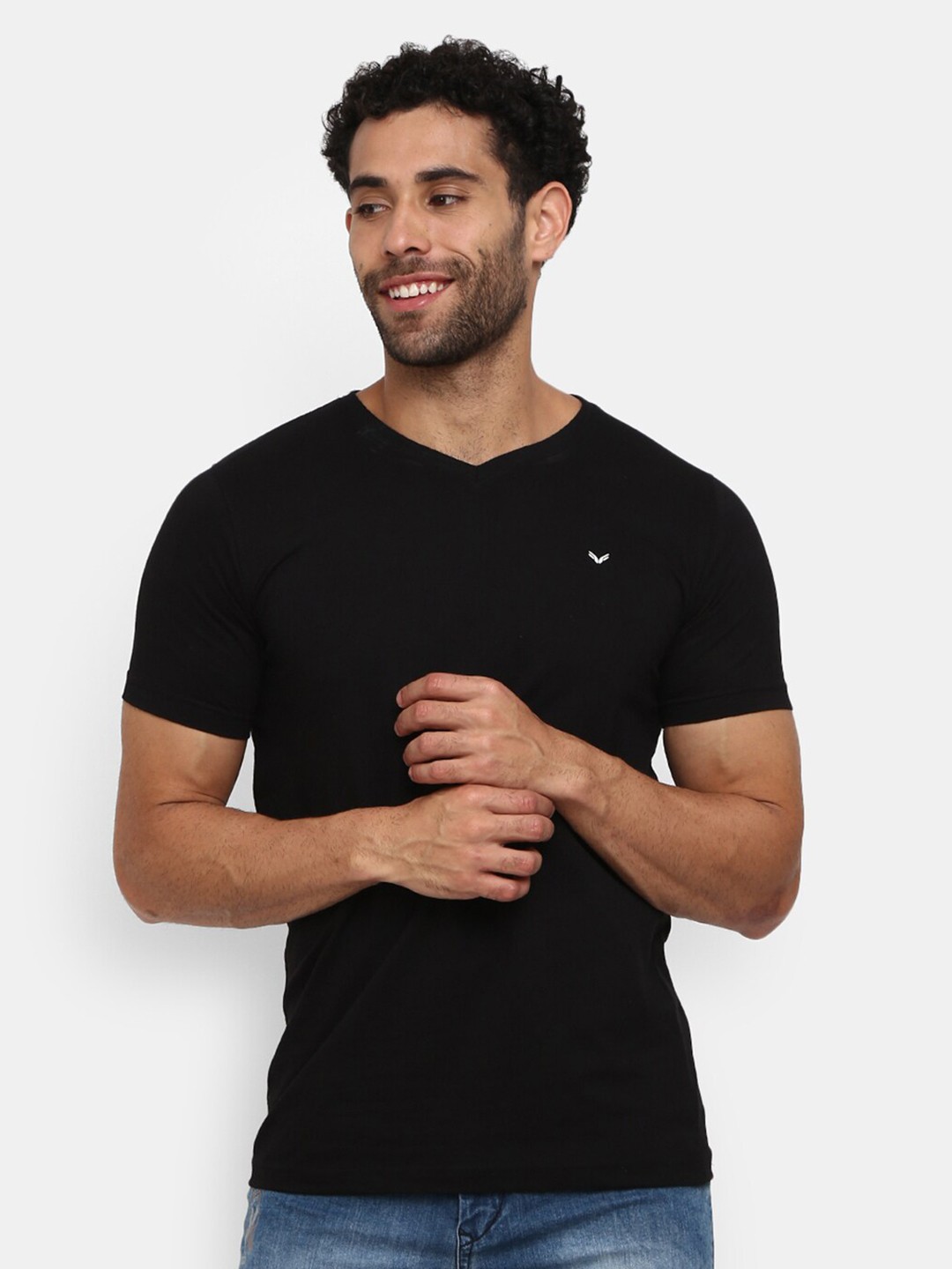 

V-Mart V-Neck Short Sleeves Cotton Slim Fit T-shirt, Black