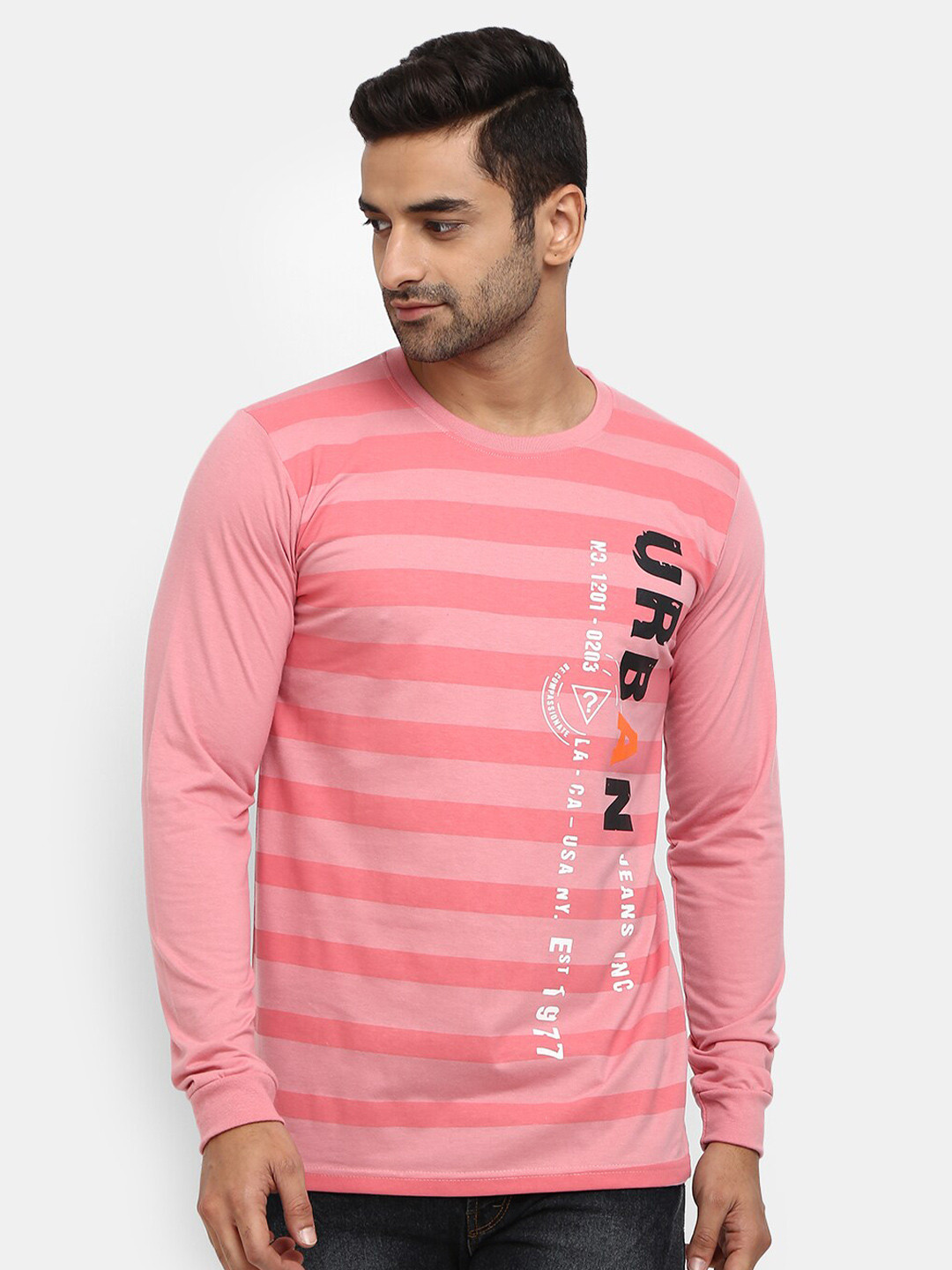 

V-Mart Typography Printed Slim Fit Cotton Casual T-Shirt, Pink