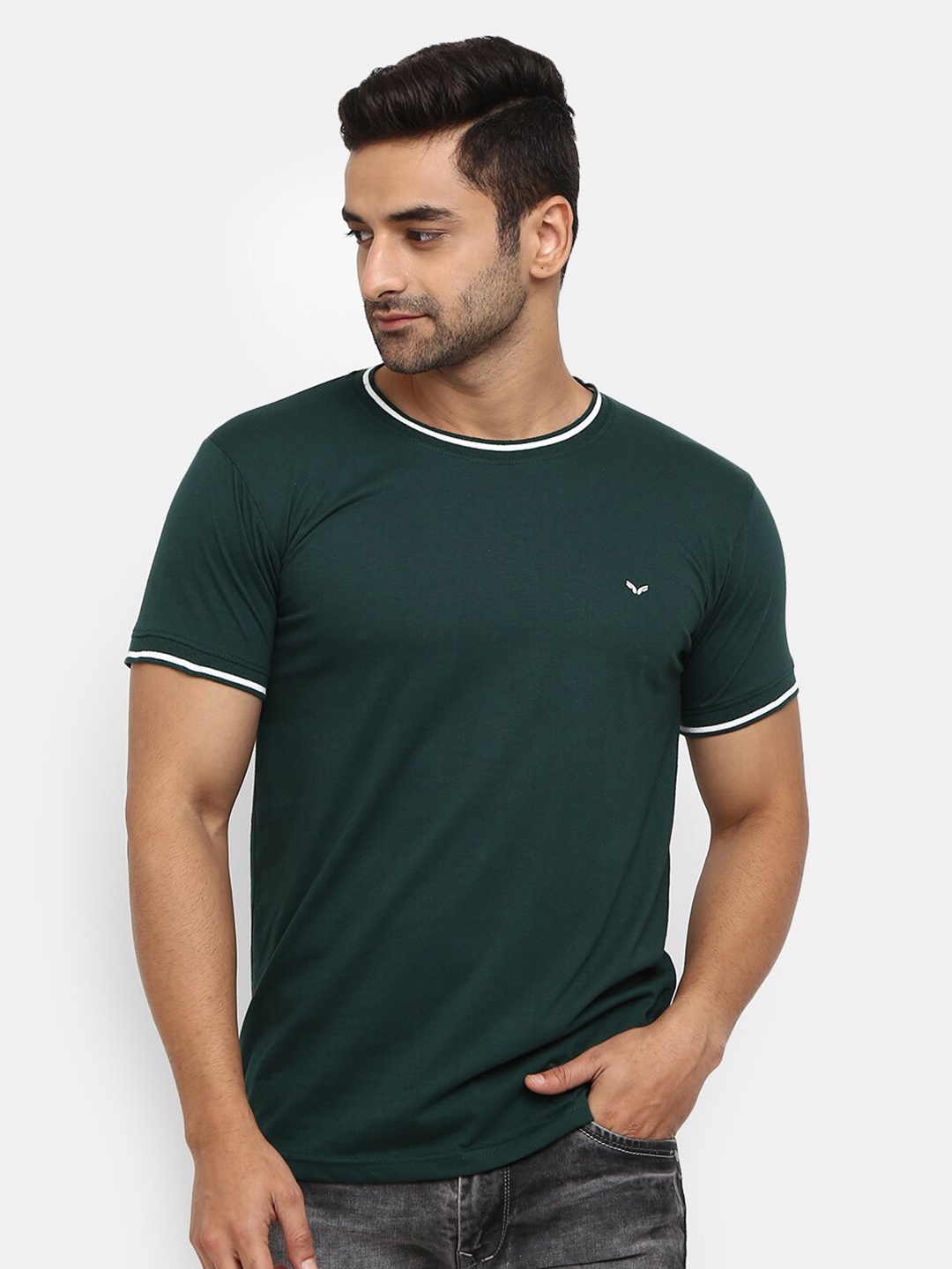 

V-Mart Round Neck Cotton Slim Fit T-shirt, Green