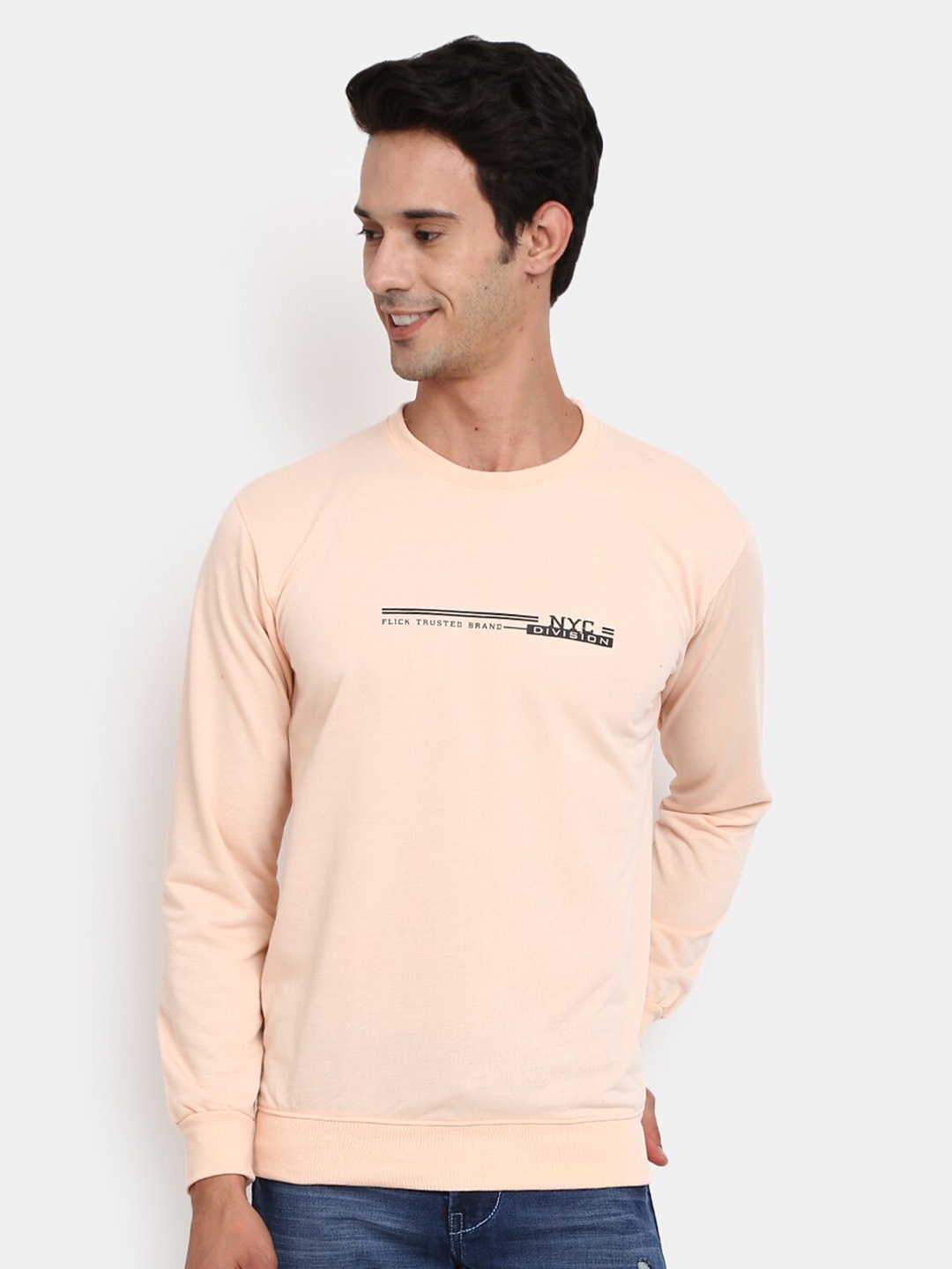 

V-Mart Typography Printed Round Neck Long Sleeves Cotton T-shirt, Peach