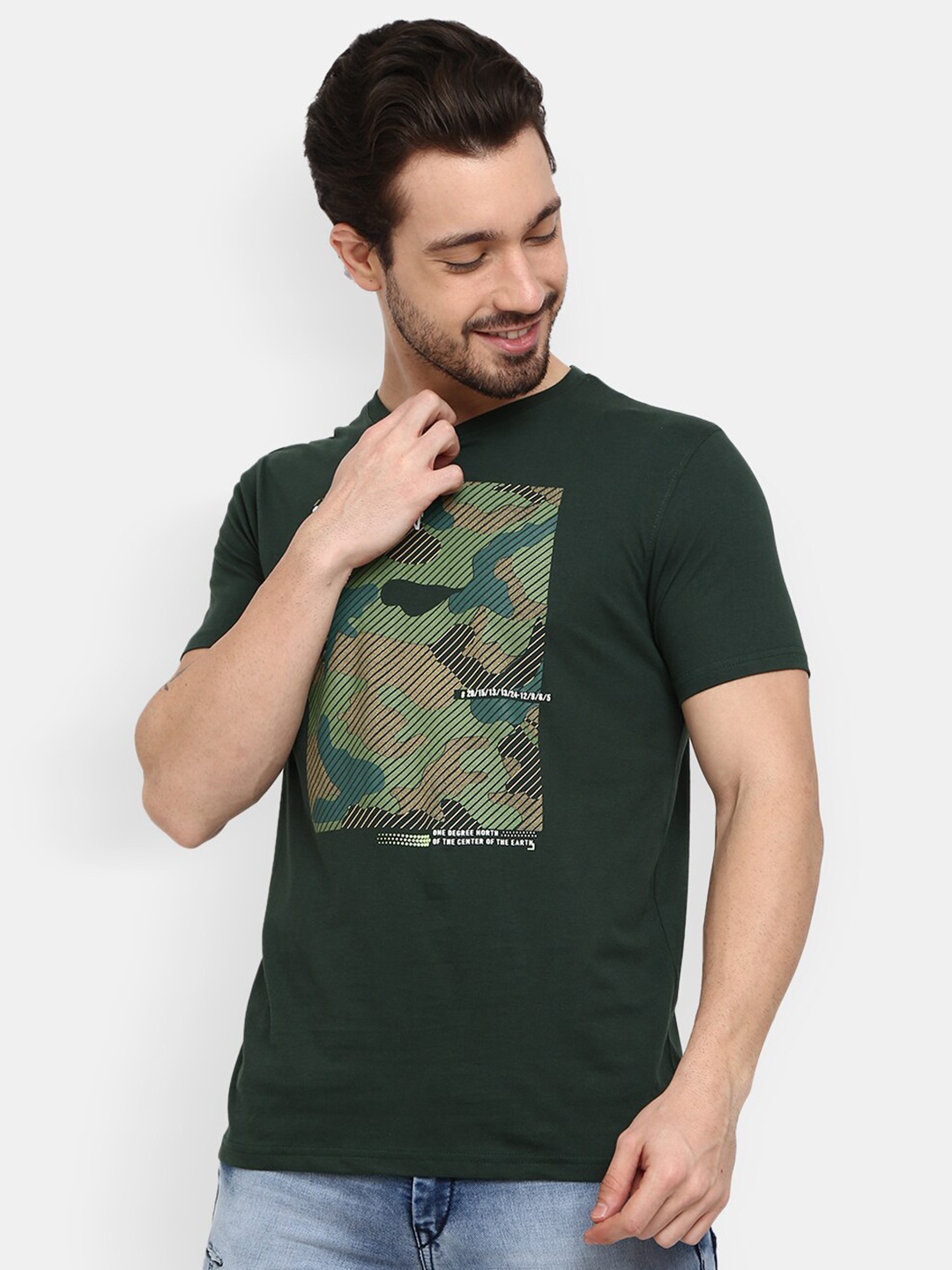 

V-Mart Camouflage Printed Slim Fit Cotton T-shirt, Green