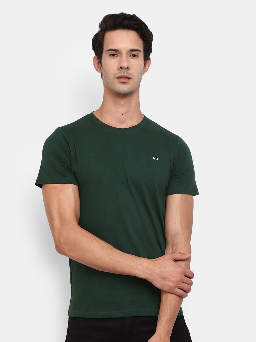 

V-Mart Round Neck Slim Fit Cotton Casual T-Shirt, Green