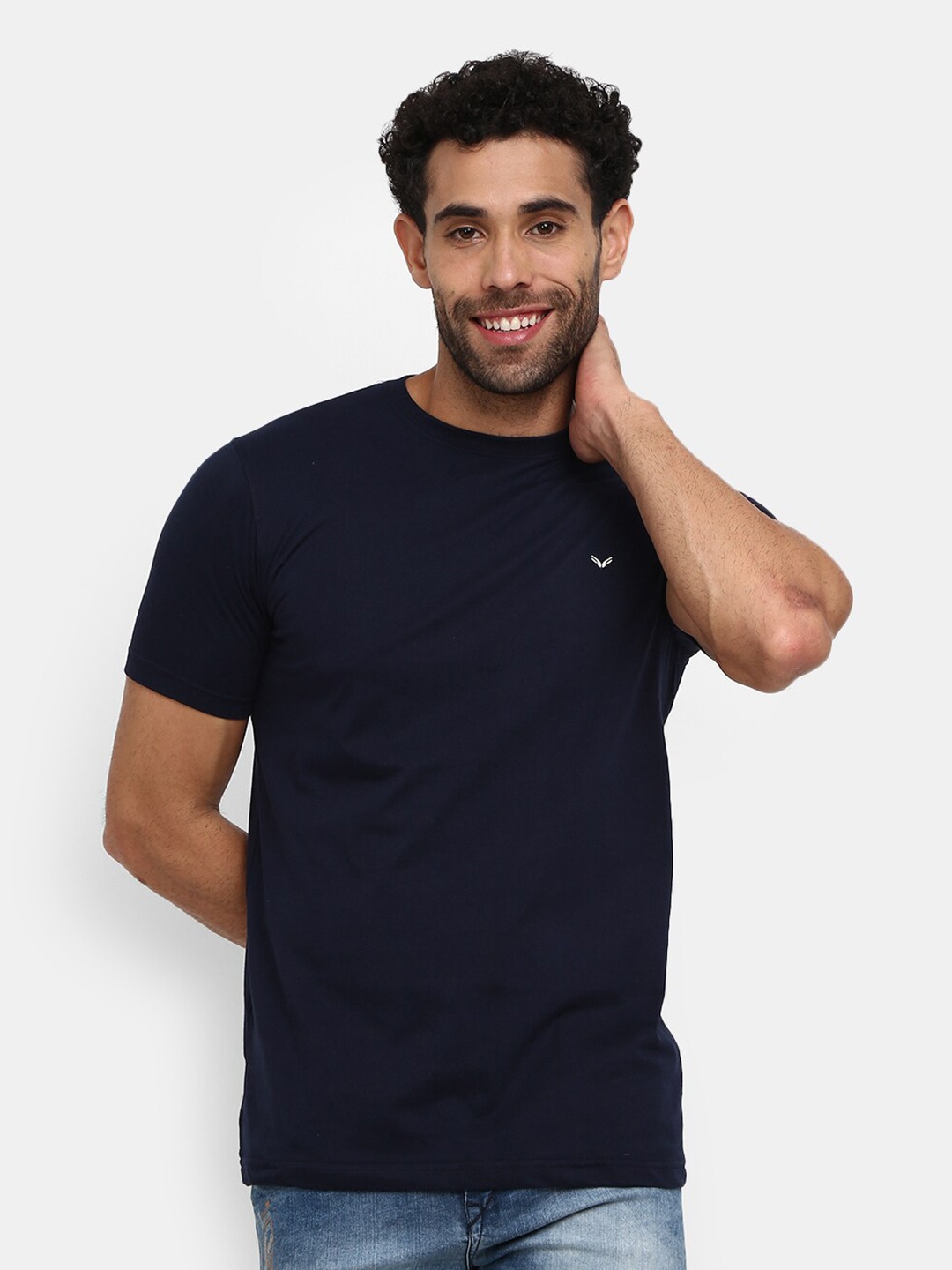 

V-Mart Round Neck Slim Fit Cotton T-Shirt, Navy blue