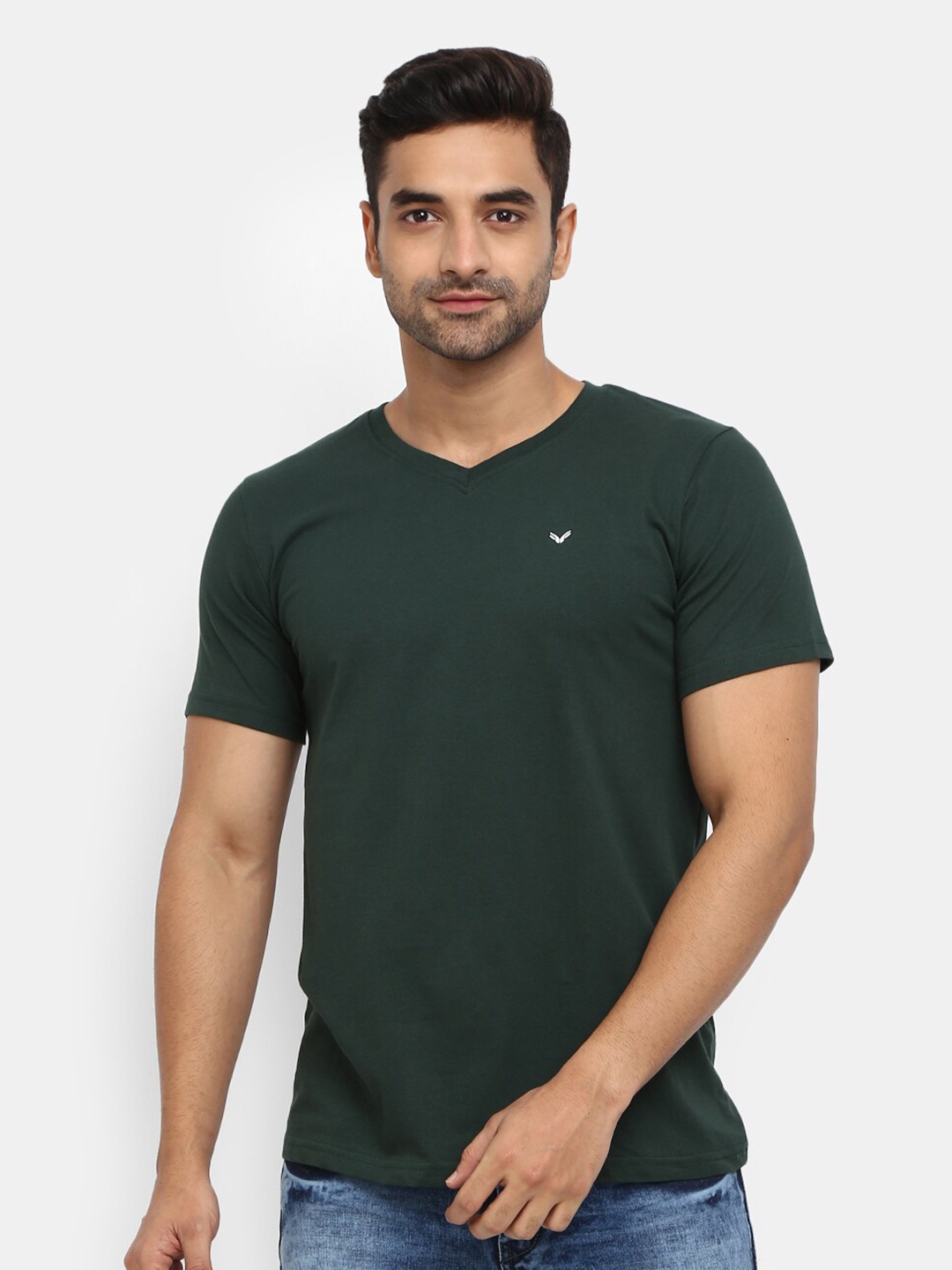 

V-Mart V-Neck Half Sleeve Cotton Slim Fit T-shirt, Green