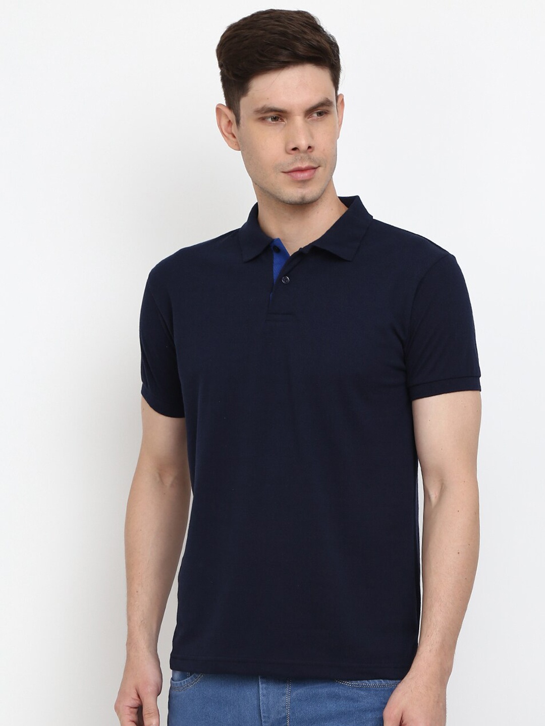 

V-Mart Polo Collar Cotton T-shirt, Navy blue
