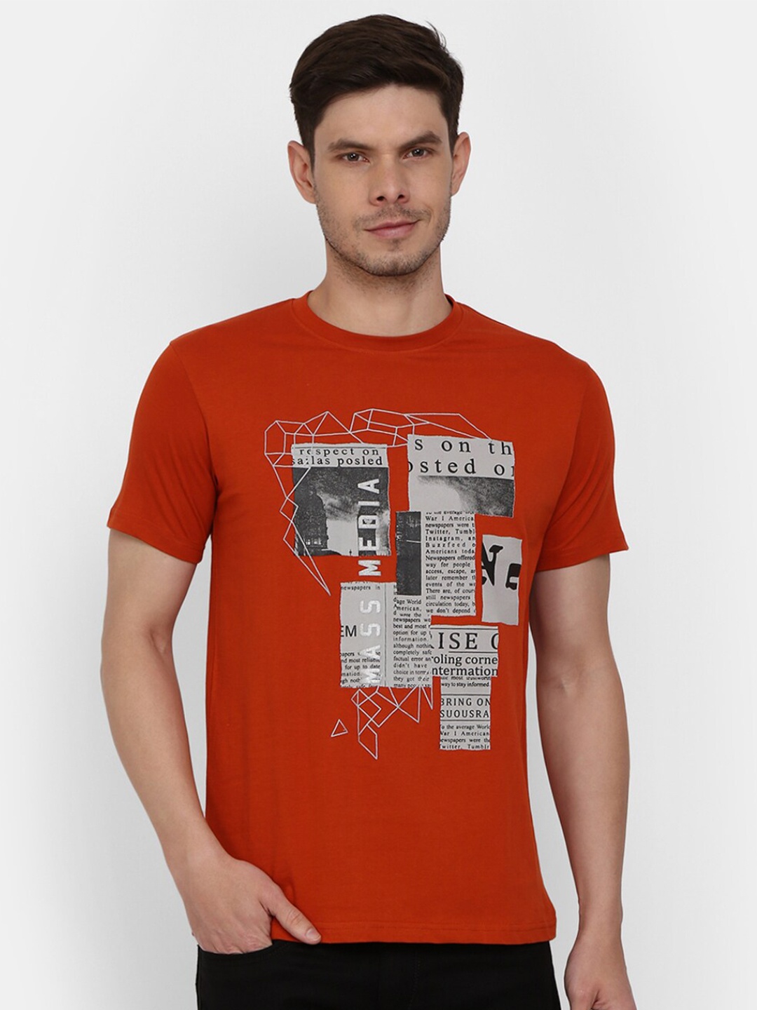 

V-Mart Typography Printed Slim Fit Cotton T-shirt, Rust