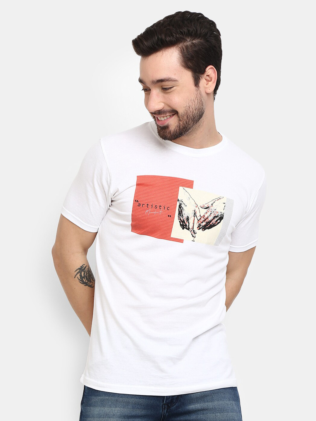 

V-Mart Graphic Printed Slim Fit Cotton T-shirt, White