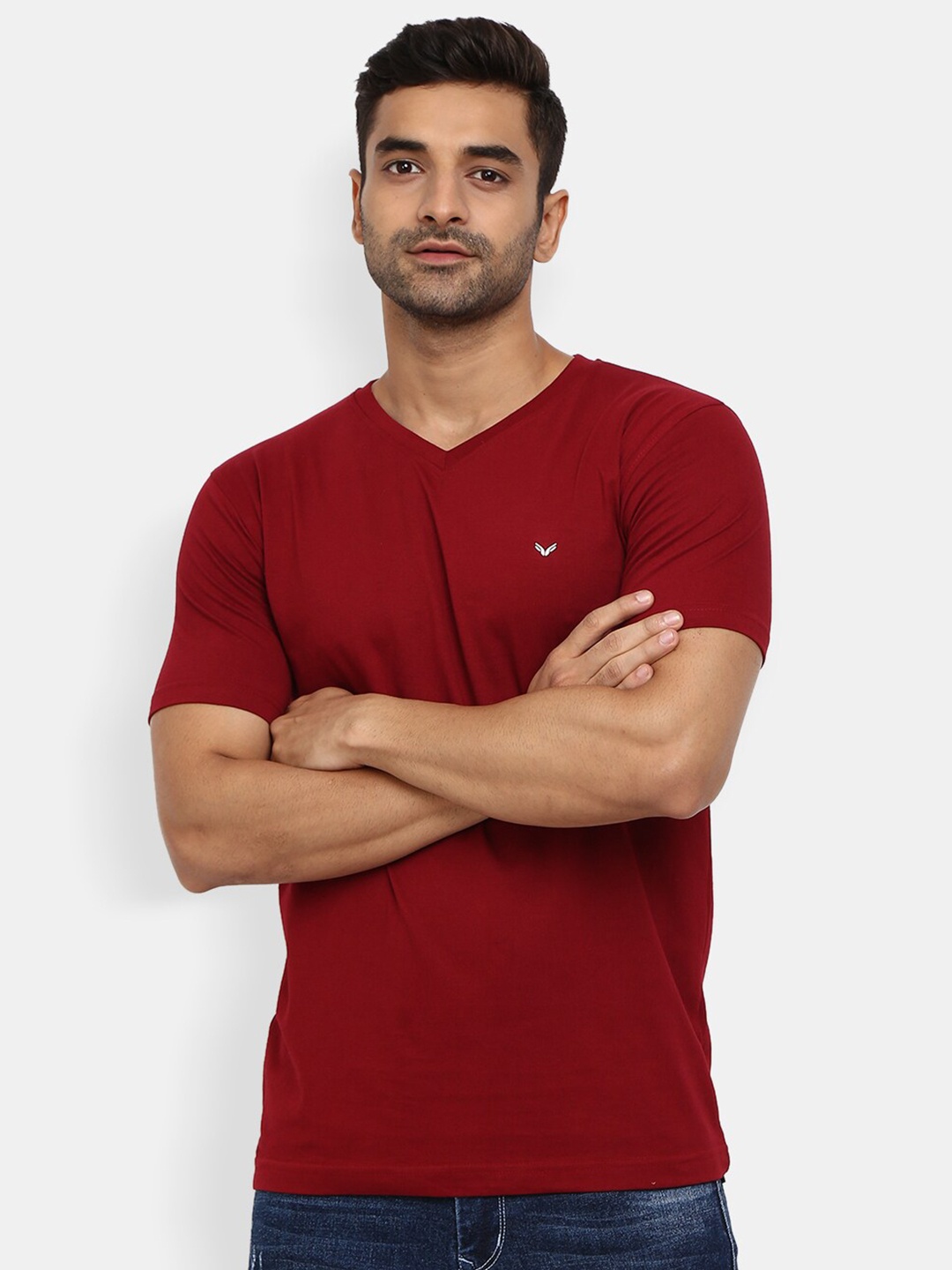 

V-Mart V-Neck Slim Fit Cotton T-shirt, Maroon
