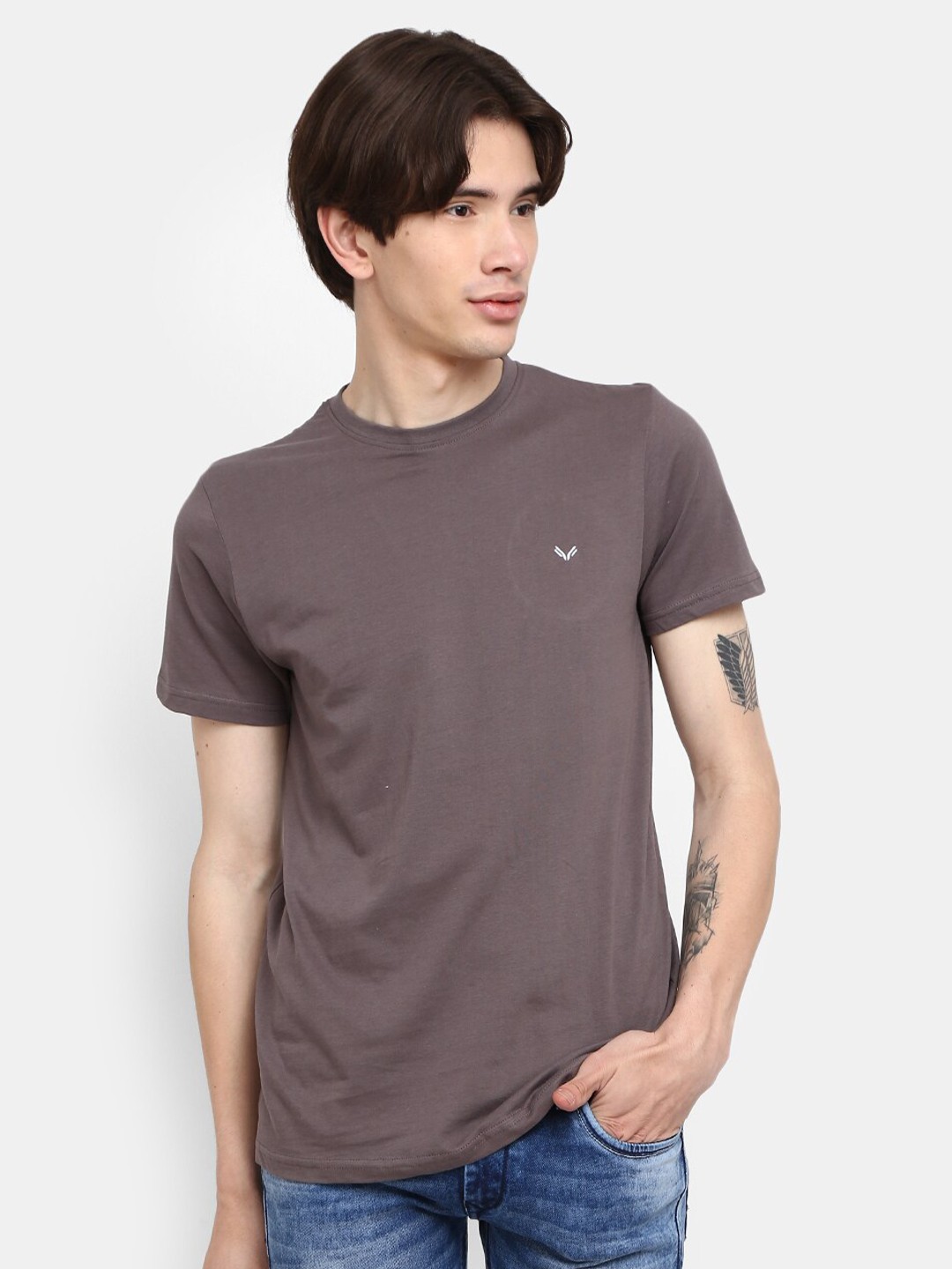 

V-Mart Round Neck Cotton Casual T-Shirt, Brown