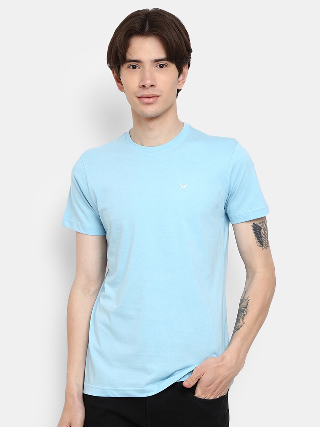 

V-Mart Round Neck Short Sleeves Cotton Slim Fit T-shirt, Blue
