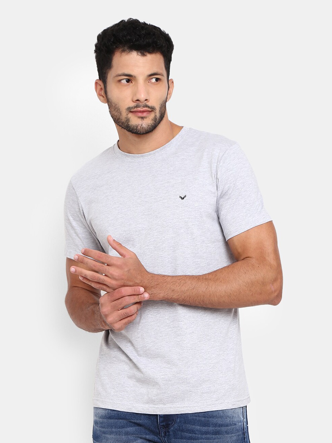 

V-Mart Round Neck Slim Fit Cotton Casual T-shirt, Grey