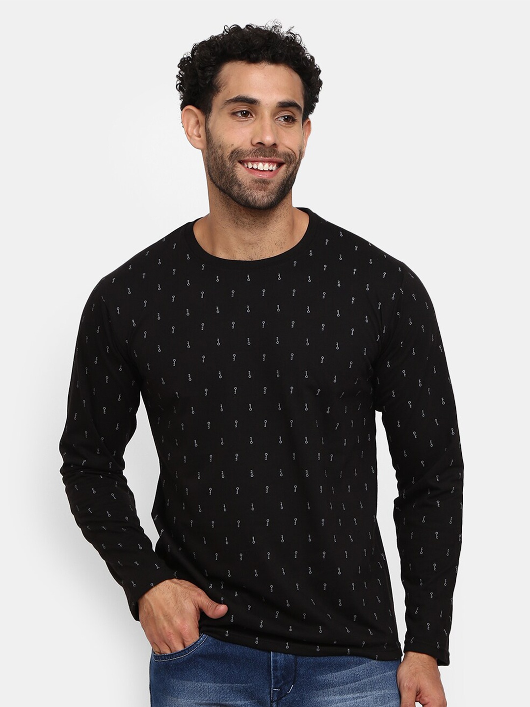 

V-Mart Conversational Printed Slim Fit Cotton Casual T-Shirt, Black