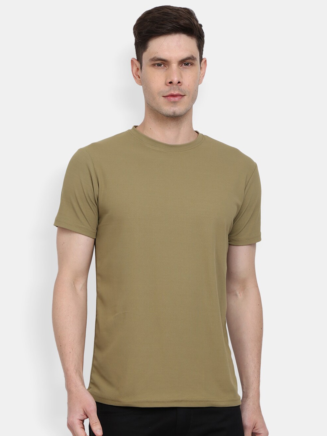 

V-Mart Round Neck Slim Fit Casual T-Shirt, Khaki