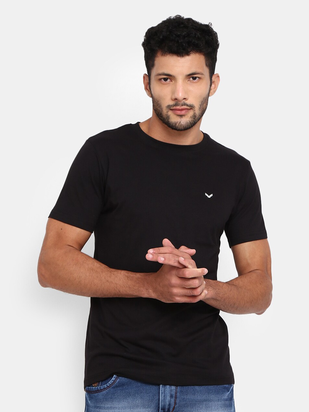 

V-Mart Round Neck Cotton Slim Fit T-shirt, Black