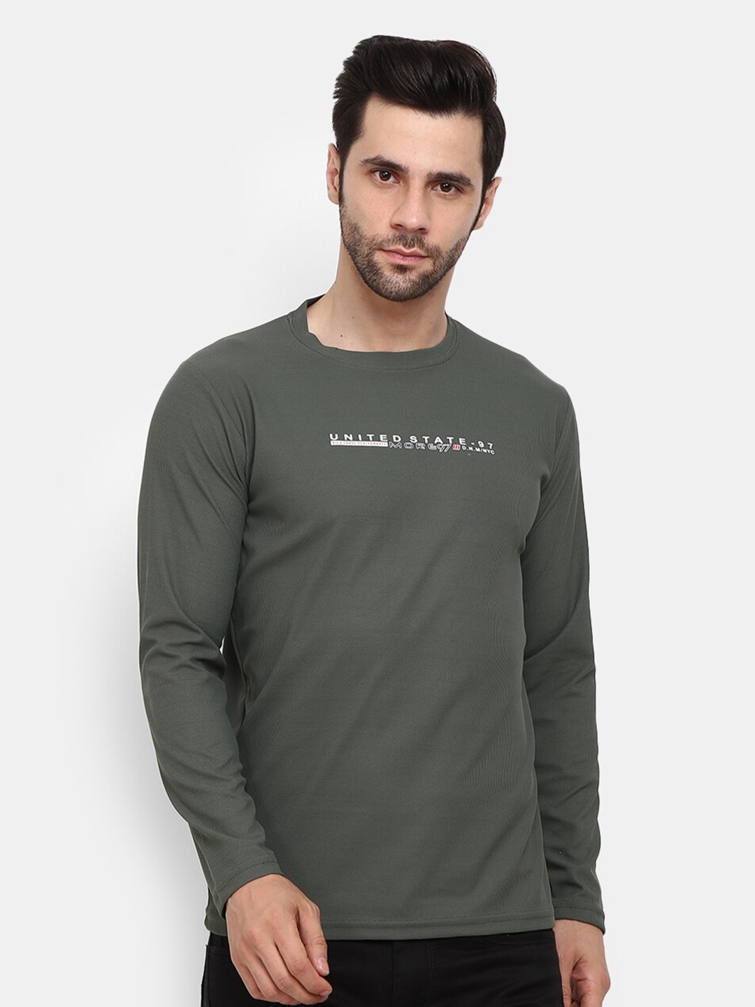 

V-Mart Round Neck Casual T-Shirt, Olive