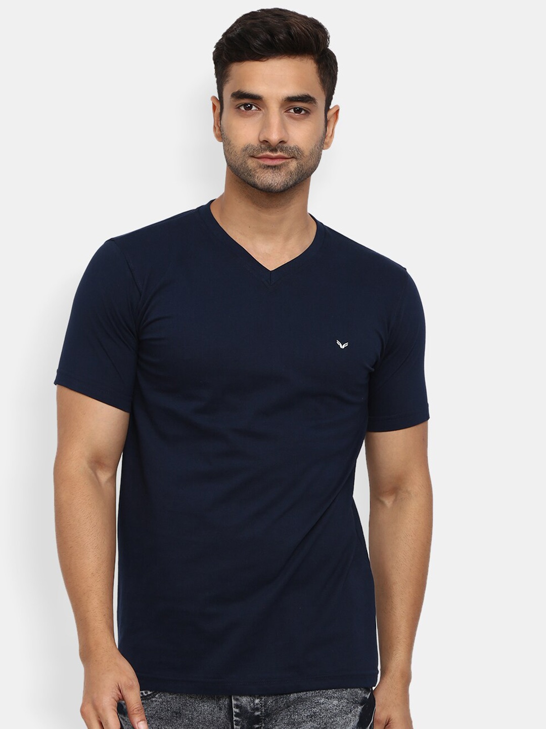 

V-Mart V-Neck Slim Fit Cotton Casual T-Shirt, Navy blue