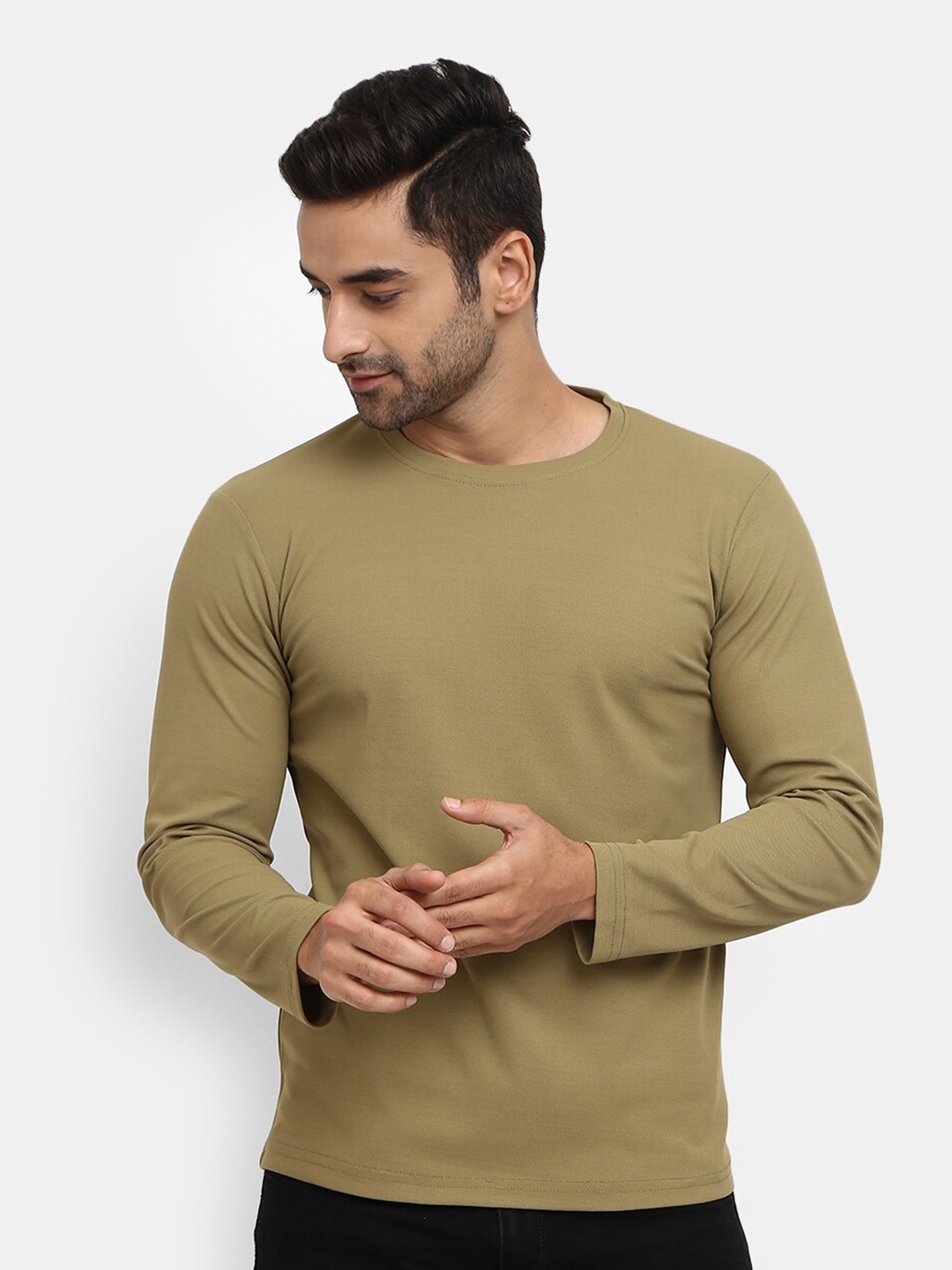 

V-Mart Round Neck Slim Fit Casual T-shirt, Khaki