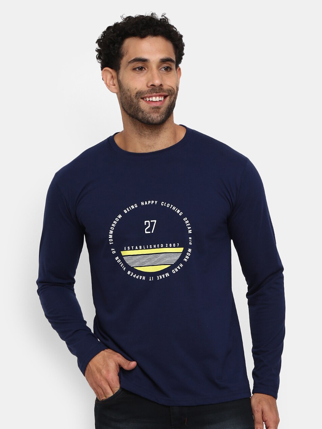 

V-Mart Typography Full Sleeve Cotton Slim Fit T-shirt, Navy blue