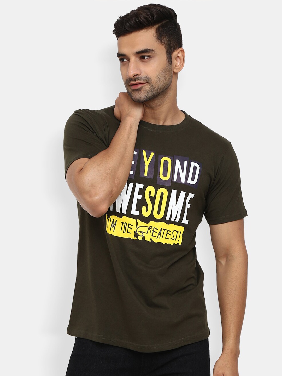 

V-Mart Typography Printed Slim Fit Cotton T-shirt, Brown