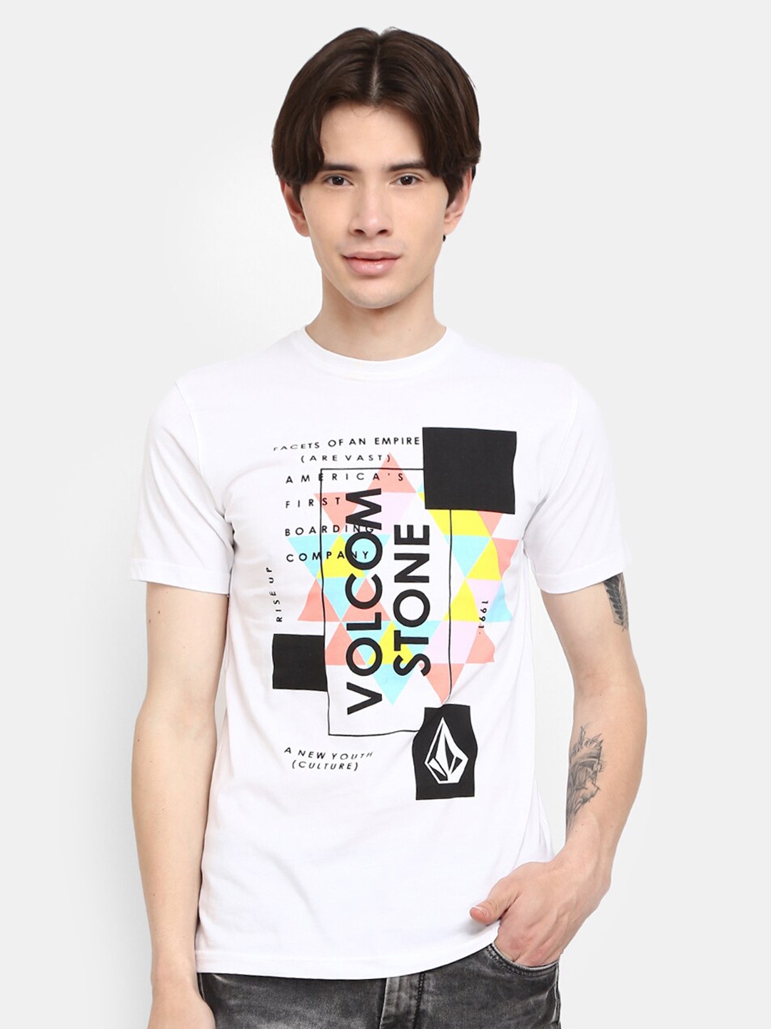 

V-Mart Graphic Printed Slim Fit Cotton T-shirt, White
