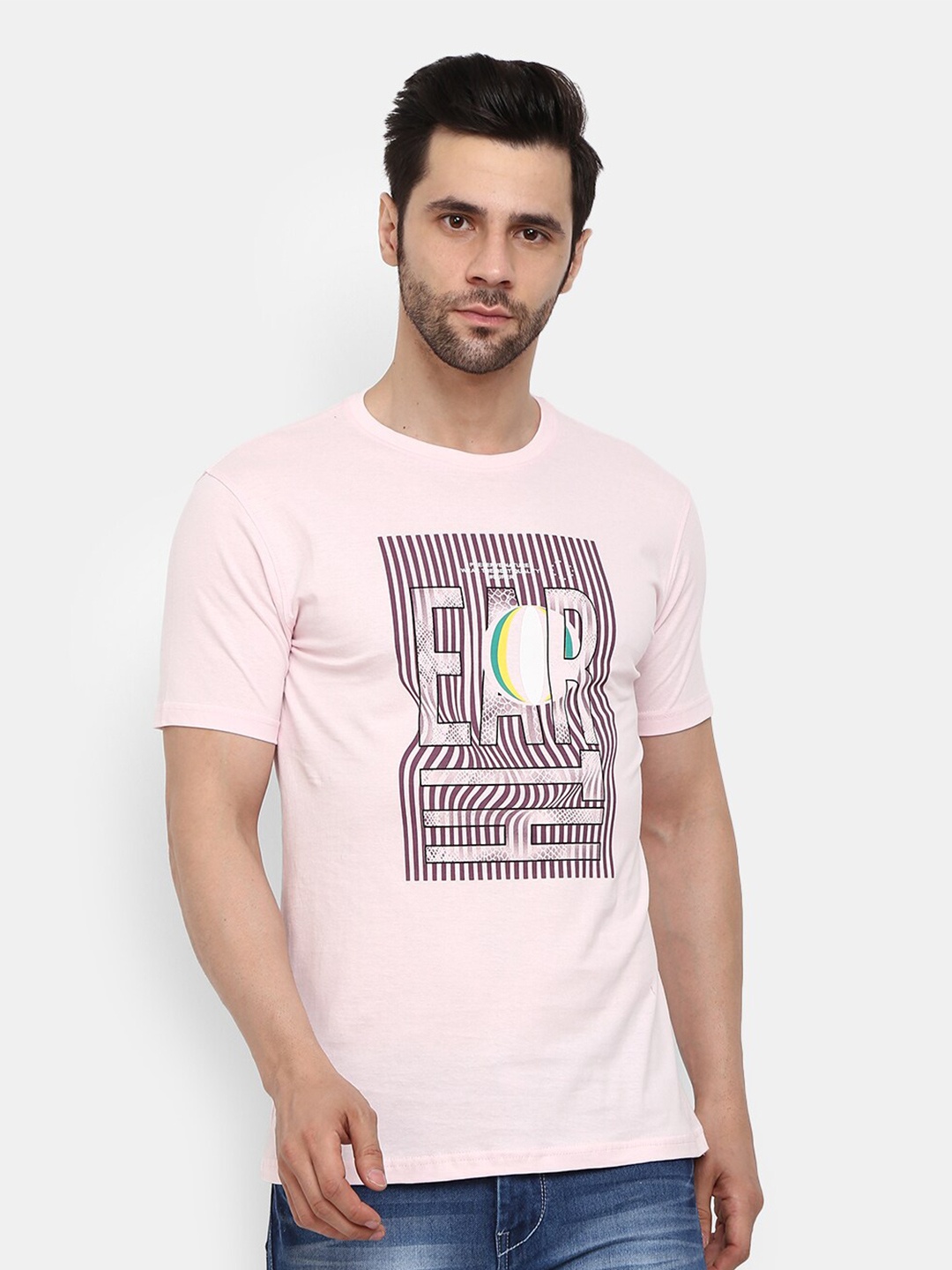 

V-Mart Typography Printed Slim Fit Cotton T-shirt, Pink