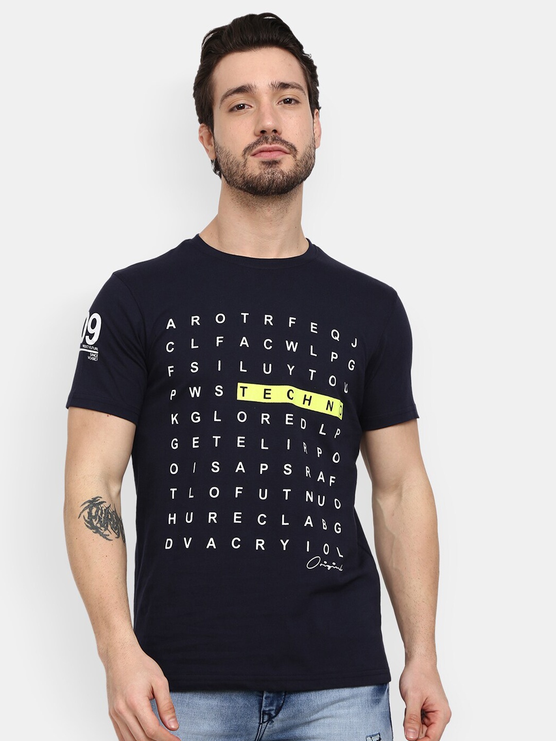 

V-Mart Typography Printed Cotton Slim Fit T-shirt, Navy blue