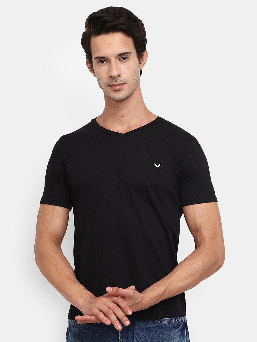 

V-Mart V-Neck Slim Fit Cotton T-shirt, Black