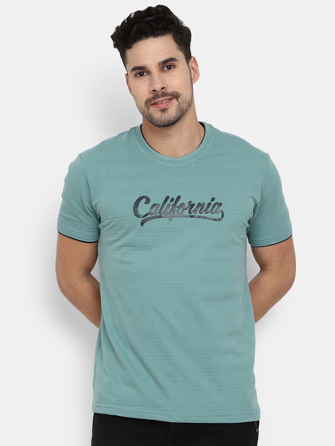 

V-Mart Typography Printed Round Neck Slim Fit Cotton T-shirt, Green
