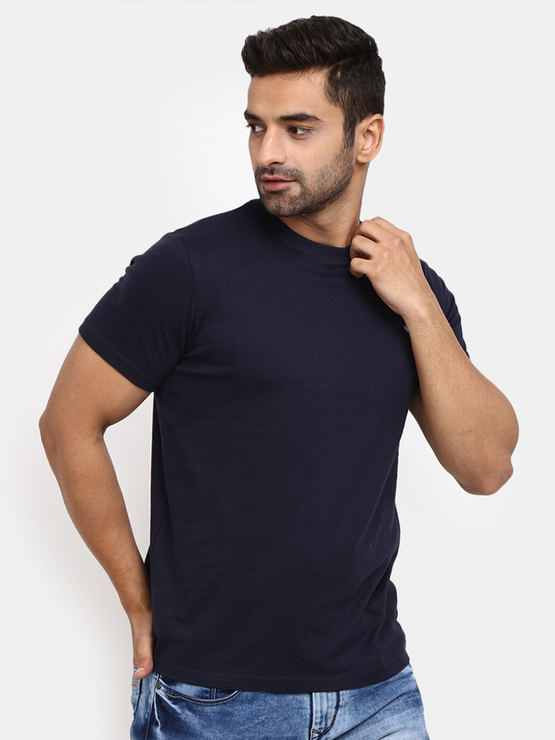 

V-Mart Round Neck Cotton T-shirt, Navy blue