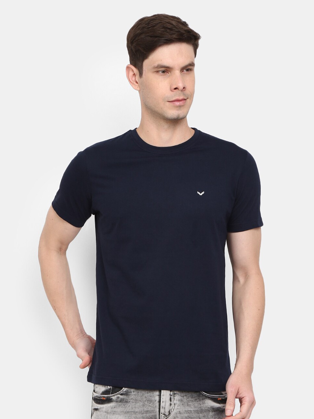 

V-Mart Round Neck Slim Fit Cotton T-shirt, Navy blue