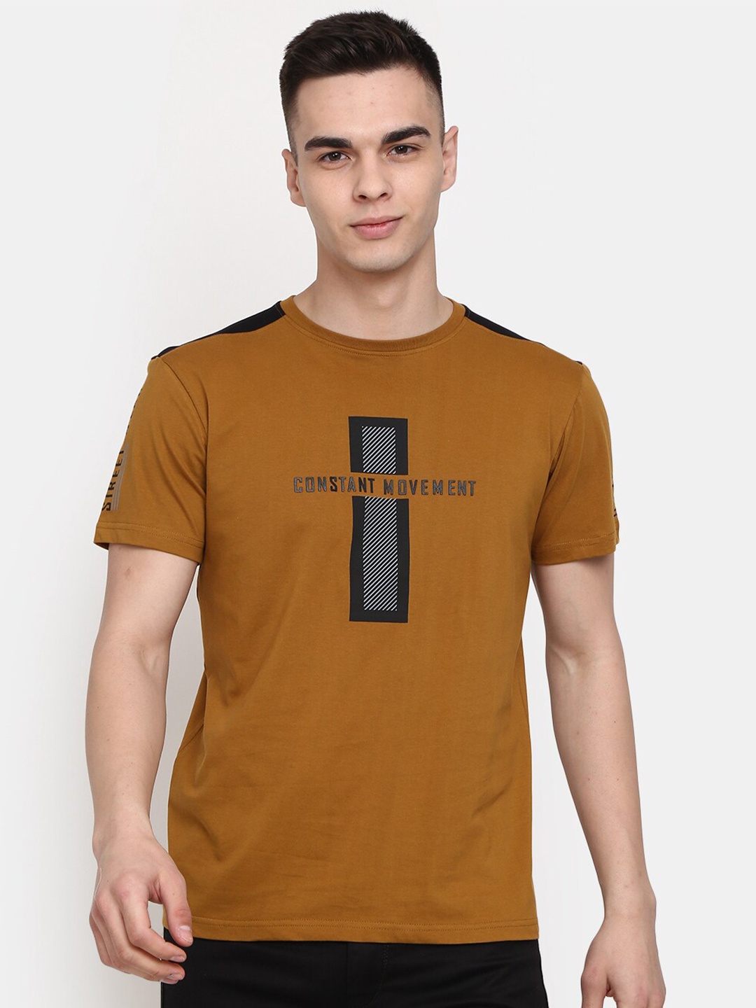 

V-Mart Typography Printed Cotton Slim Fit T-shirt, Brown