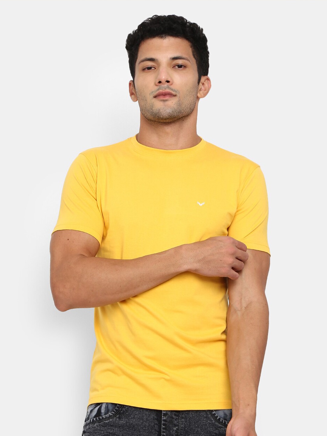 

V-Mart Round Neck Slim Fit Cotton T-shirt, Yellow