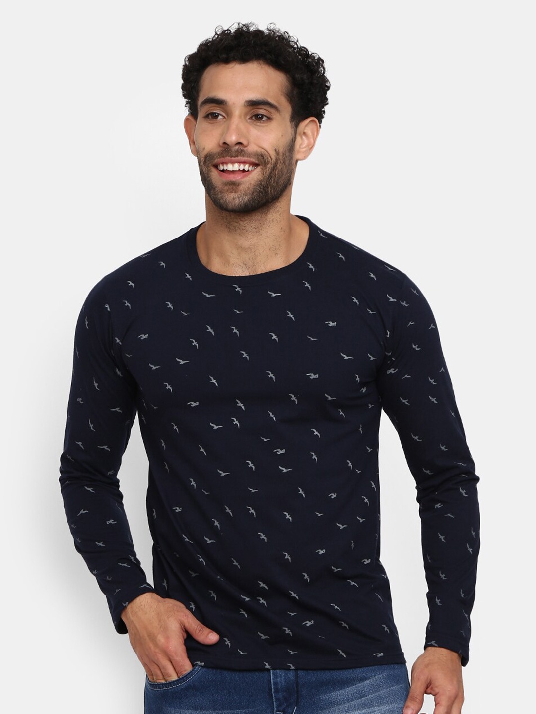 

V-Mart Conversational Printed Round Neck Slim Fit Cotton T-shirt, Navy blue
