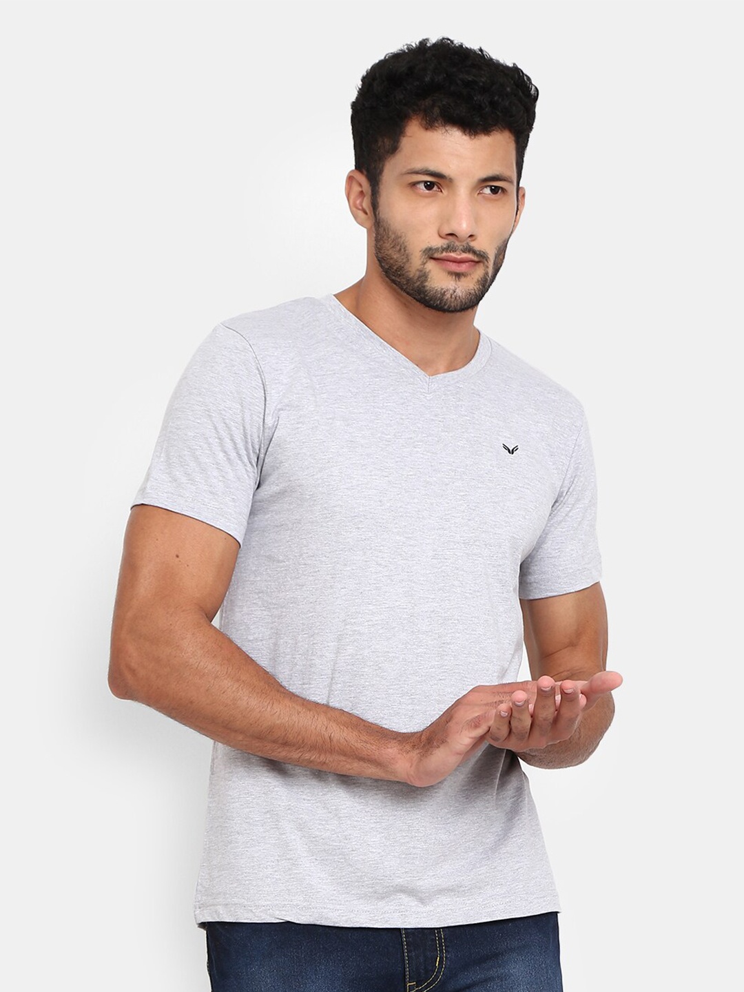 

V-Mart V-Neck Slim Fit Cotton T-shirt, Grey