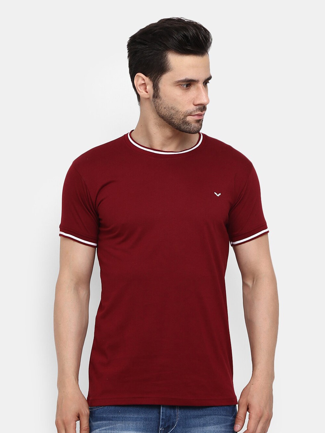 

V-Mart Round Neck Slim Fit Cotton T-shirt, Maroon