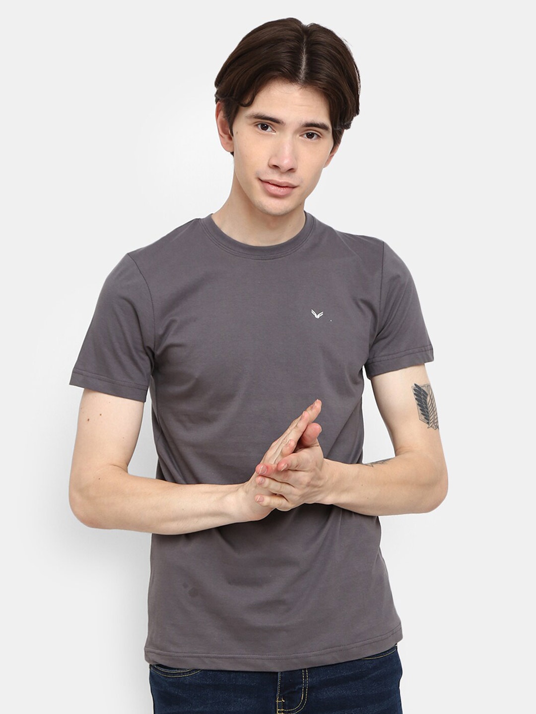 

V-Mart Round Neck Slim Fit Cotton T-shirt, Grey