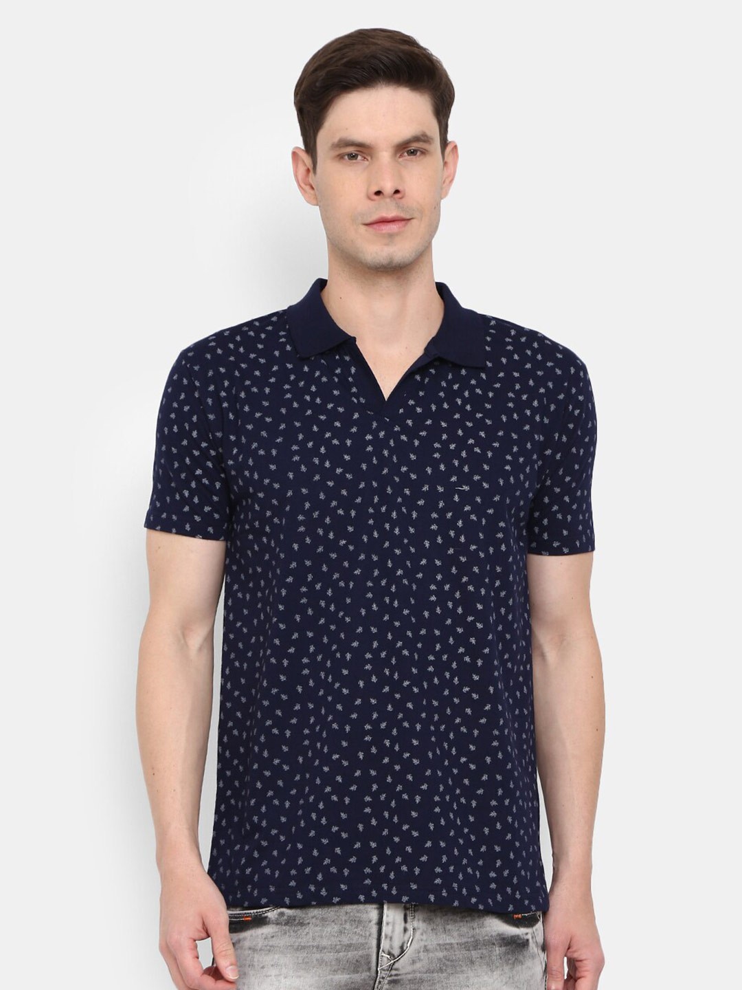 

V-Mart Conversational Printed Polo Collar Slim Fit Cotton T-shirt, Navy blue