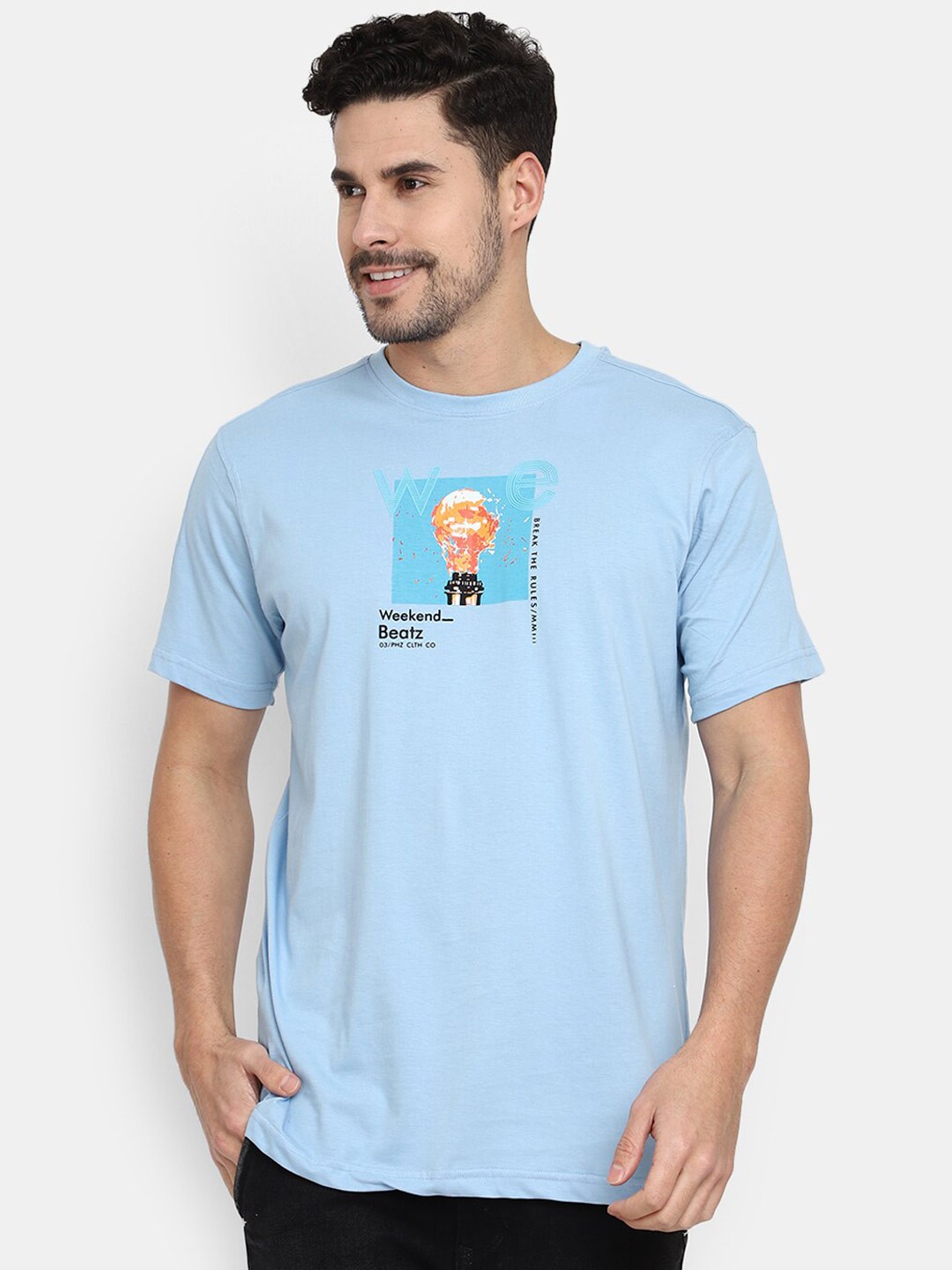 

V-Mart Typography Round Neck Cotton Slim Fit T-shirt, Blue