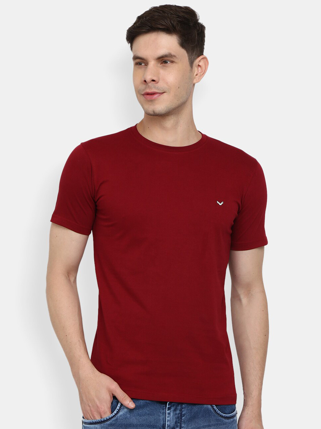 

V-Mart Round Neck Slim Fit Cotton T-shirt, Maroon