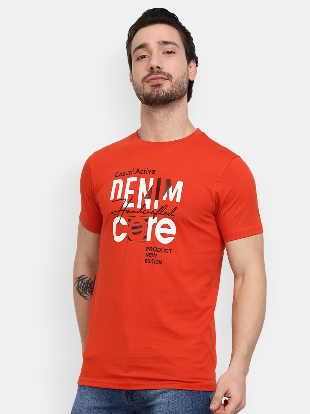 

V-Mart Typography Printed Round Neck Slim Fit Cotton T-shirt, Red