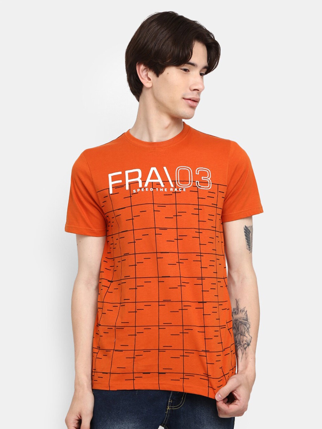 

V-Mart Typography Printed Slim Fit Cotton T-shirt, Orange