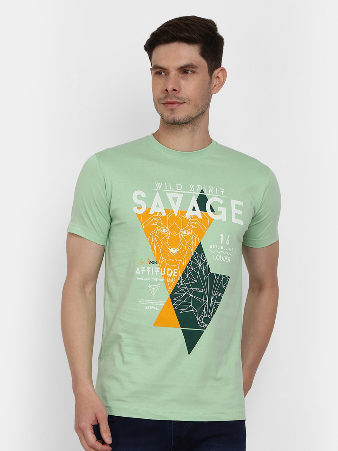 

V-Mart Graphic Printed Round Neck Short Sleeves Slim Fit Cotton T-shirt, Green