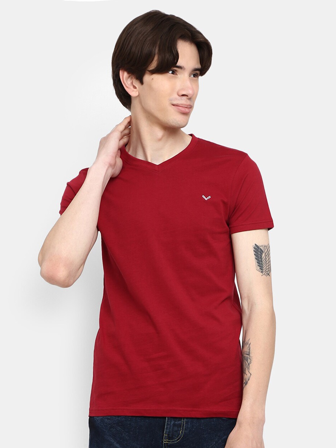 

V-Mart V-Neck Cotton Slim Fit Casual T-shirt, Maroon