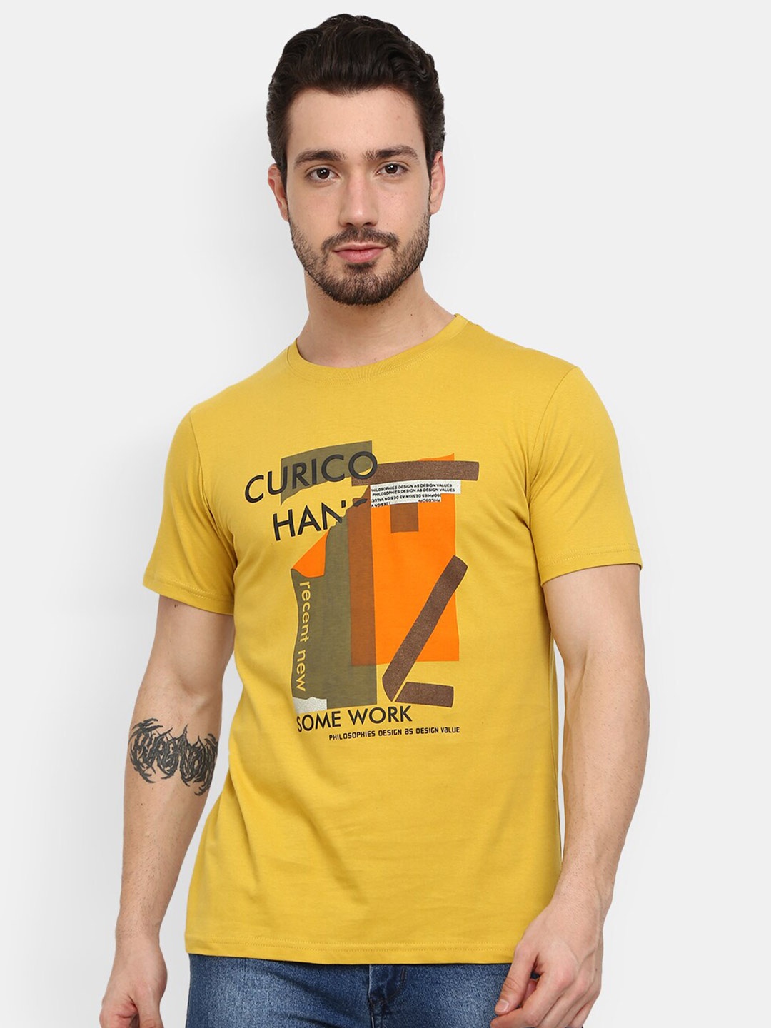 

V-Mart Graphic Printed Slim Fit Cotton T-shirt, Yellow
